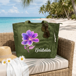 Personalized Neon Birth Flower Large Capacity Corduroy Tote Bag with Name Daily Travel Birthday Gift for Girls Women