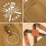 Personalized BBQ King Apron with Name and Pocket Kitchen Accessory Father's Day Birthday Anniversary Gift for Dad Husband Cooking Lover