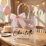 Personalized Cute Balloon Cake Bow Clear Gift Bag with Age Name and Text Daily Use Birthday Gift for Kids Women
