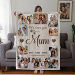 Personalised 10 Family Photos Soft Throw Blanket with 1-8 Names and Text Home Decor Mother's Day Father's Day Gift for Mum Grandma Dad