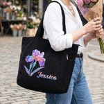 Personalized Neon Birth Flower Large Capacity Corduroy Tote Bag with Name Daily Travel Birthday Gift for Girls Women