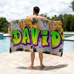 Personalized Stylish Graffiti Oversized Quick Dry Beach Towel with Name Beach Party Travel Essentials Birthday Gift for Kids Family