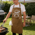Personalized BBQ King Apron with Name and Pocket Kitchen Accessory Father's Day Birthday Anniversary Gift for Dad Husband Cooking Lover