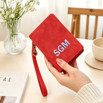 Personalised Retro Double-Colour Shadow Monogram Portable PU Leather Wallet Daily Use Birthday Gift for Women Friends