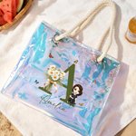 Personalised Neon Birth Flower Bouquet Cartoon Character Clear Tote Bag with Name Initial Birthday Anniversary Gift for Women Girl