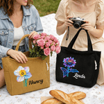 Personalized Neon Birth Flower Large Capacity Corduroy Tote Bag with Name Daily Travel Birthday Gift for Girls Women