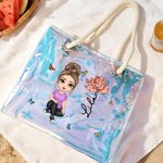 Tote Bag Grande Personalizzata con Personaggio dei Cartoni Animati Nascita Fiore Neon Laser Chiaro con Nome Regalo per Nozze e Festa Accessori Viaggio