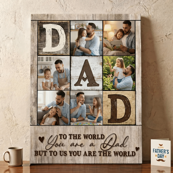 Personalised Dad Mom 6 Photos Collage Canvas Prints with Title  Warm Minimalist Home Decor Anniversary Family Gift for Dad Mom