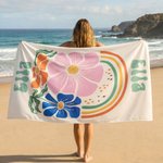 Personalized Multicolor Floral Quick Dry Oversized Beach Towel with Name Travel Essentials Birthday Summer Vacation Party Gift for Women