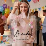 Personalized Cute Balloon Cake Bow Clear Gift Bag with Age Name and Text Daily Use Birthday Gift for Kids Women