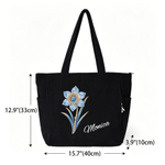 Personalised Birthstone Birth Flower Large Capacity Corduroy Tote Bag with Name Birthday Anniversary Gift for Woman Girl Friend
