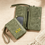 Personalised Retro Double-Colour Shadow Monogram Portable PU Leather Wallet Daily Use Birthday Gift for Women Friends