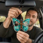 Henkilökohtainen Monivärinen Perhonen Cross Photo Akryyli Ornamentti tekstillä nimi ja vuosi Auto Decor Sympathy lahja perheelle menetys isä äiti