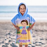 Personalised Cartoon Kid Character Beach Theme Quick Dry Hooded Beach Towel with Name Beach Accessory Summer Vacation Birthday Gift for Boys Girls