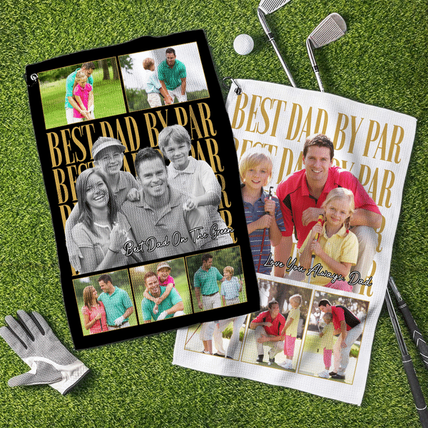 Personalised Multicolor Family Photo Large Absorbent Quick Dry Sports Towel with 2-6 Photos and Text Birthday Father's Day Gift for Dad Golf Lovers