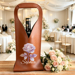 Personalised Birth Flower Protective PU Leather Wine Bag with Scripty Style Name and Handle Dinner Party Anniversary Gift for Wine Lover