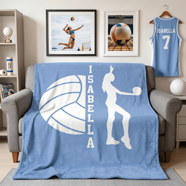 Personalized Multicolor Volleyball Pattern Skin-Friendly Soft Blanket with Name Daily Use Sports Gift for Volleyball Player