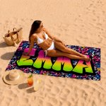 Personalized Stylish Graffiti Oversized Quick Dry Beach Towel with Name Beach Party Travel Essentials Birthday Gift for Kids Family