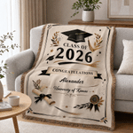 Personalized Graduation Cap Tassel Soft Throw Blanket with Name and Year Home Decor Graduation Gift for 2026 Graduates
