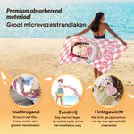 Gepersonaliseerd sneldrogend strandlaken met geruit patroon en naam ideaal voor zomer strandfeestjes en als verjaardagscadeau voor kinderen