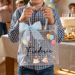 Personalized Cute Balloon Cake Bow Clear Gift Bag with Age Name and Text Daily Use Birthday Gift for Kids Women