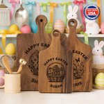 Personalized Happy Easter Cute Bunny Wooden Reversible Charcuterie Cutting Board with Engraved Name Ship in USA Easter Gift for Family Friends