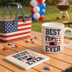 Personalized Best Eagle Dad Ever Stars and Stripes Mug with Name and Coaster Birthday Father's Day American Independence Day Gift for Dad Grandpa