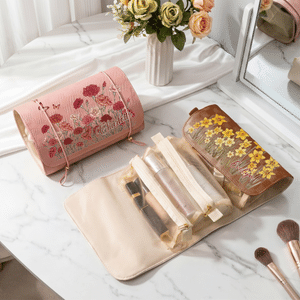 Sac de maquillage en cuir PU avec nom et fleur de naissance personnalisée Cadeau de mariage et d'anniversaire pour les femmes