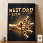Personalized Modern Best Dad Ever Fist Bump Large Canvas Prints with Title and Names Home Decor Ship from USA Father's Day Gift for Dad Grandpa