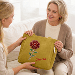 Personalised Birthstone Birth Flower Large Capacity Corduroy Tote Bag with Name Birthday Anniversary Gift for Woman Girl Friend
