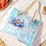 Personalized Birth Flower Neon Laser Clear Tote Bag with Name Birthday Summer Vacation Party Gift for Women
