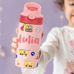 Personalisierte niedlichen Bauwagen Name 12 oz isolierte Wasserflasche mit Strohhalm und Spill-Proof-Deckel zurück zu Schule Geschenk für Jungen Mädchen