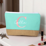 Personalised Colour-Blocked Design Makeup Bag with Name and Initial Daily Use Travel  Wedding Birthday Gift for Mothers Bridesmaids Women