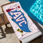 Personalized Multicolor Floral Bow Pennant Quick Dry Beach Towel with School Abbreviation and Name Vacation Graduation Gift for Graduates Friends