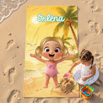 Personalized Cute Cartoon Character Sea Animals Quick Dry Oversized Beach Towel  with Name Vacation Birthday Pool Party Gift for Kids Boys Girls