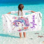 Personalizowany duży szybkoschnący ręcznik plażowy z motywem jednorożca i imieniem letni niezbędnik prezent urodzinowy dla dziewczynek