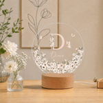 Personalized Birth Flower Clear Acrylic LED Night Light with Name Daily Use Birthday Gift for Mom Grandma