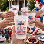Personalized 250th USA Anniversary Frosted Food-Grade Plastic Cup with Text Set of 10 Independence Day Party Favor for American Families