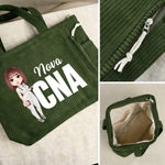 Bolsa de pana de gran capacidad personalizada con personaje de dibujos animados y nombre Regalo de cumpleaños del Día de la Enfermera para enfermeras y médicos