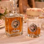 Personalized Crown Floral Design Whiskey Decanter with Glass and Name Home Decor Birthday Anniversary Gift for Women Wine Lovers