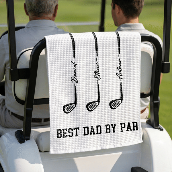 Toalla de golf personalizada Best Dad Golf Club Waffle Quick Dry con 1-10 nombres y mosquetón Uso diario Día del padre Cumpleaños para papá Jugadores de golf