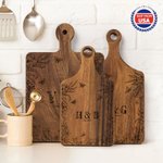Personalized Engraved Floral Initials Wooden Reversible Charcuterie Cutting Board with Grip Ship from USA Housewarming Wedding Gift for Couple