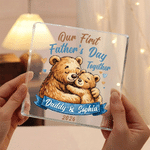 Personalized Our First Father's Day Animal Square Acrylic Plaque with Name and Year Desk Decor Father's Day Gift for New Dad