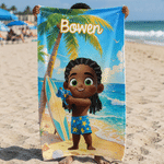 Personalized Cute Cartoon Character Sea Animals Quick Dry Oversized Beach Towel  with Name Vacation Birthday Pool Party Gift for Kids Boys Girls