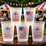 Personalized 250th USA Anniversary Frosted Food-Grade Plastic Cup with Text Set of 10 Independence Day Party Favor for American Families