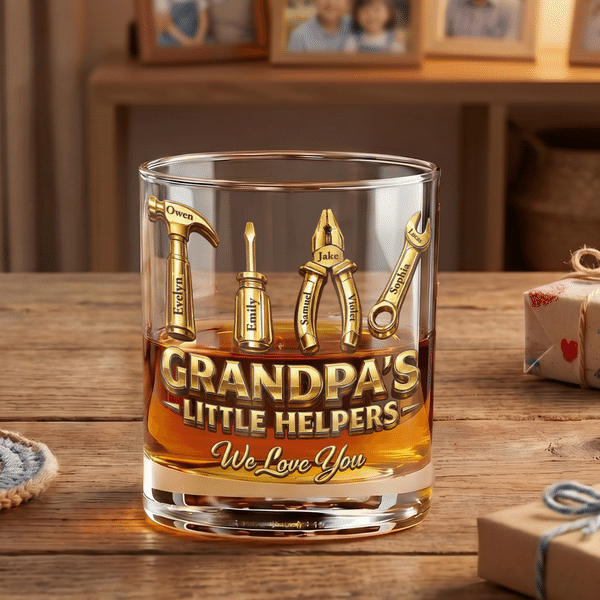 Personalized Hand Tools 10 oz Whiskey Glass with Name Fathers' Day Birthday Gift for Dads Whiskey Lovers