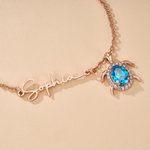 Personalised Exquisite Birthstone Sea Turtle Bracelet with Name Birthday Anniversary Gift for Women Ocean Lovers