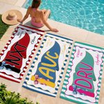 Personalized Colourful School Abbreviation Pennant Soft Quick Dry Beach Towel with Name Beach Party Graduation Gift for Woman Man Graduate