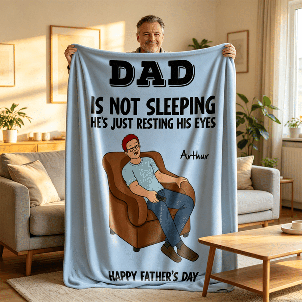Personalized Cartoon Character Soft Throw Blanket with Name and Text Room Decor Father's Day Birthday Gift for Dad Grandad
