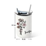 Personlig termosmugg 350 ml med namn och blommor isolerad kaffemugg rostfritt stål för midsommar picknick och utflykt